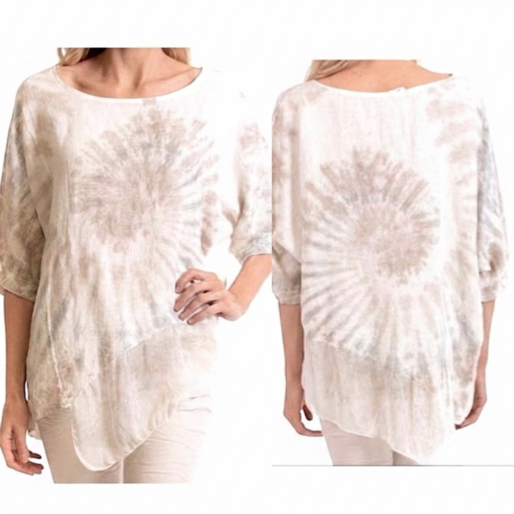 Valentina Naldi 100% Linen from Italy Tie Dye Short Sleeve Top Blouse Shirt S - Picture 13 of 13